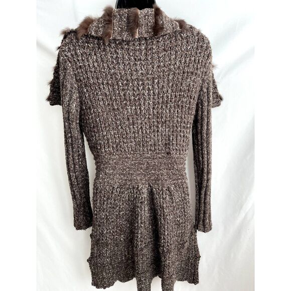 Carina Y2K Mohair Wool Cardigan Sweater Fur Collar Belted Knit Brown 90s Size M - Picture 5 of 11